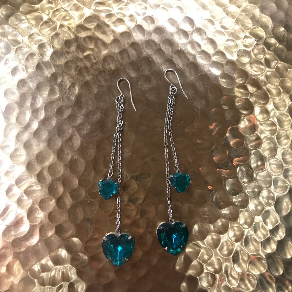 Teal hearts gem earrings